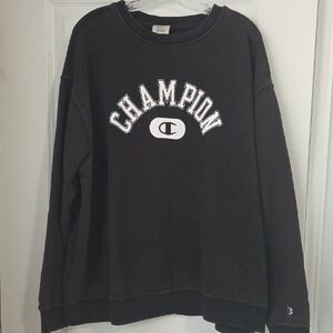 Champion Washed Black Crewneck Sweatshirt with White Logo